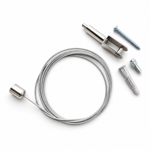 Metal cable with connectors and screws on a white background